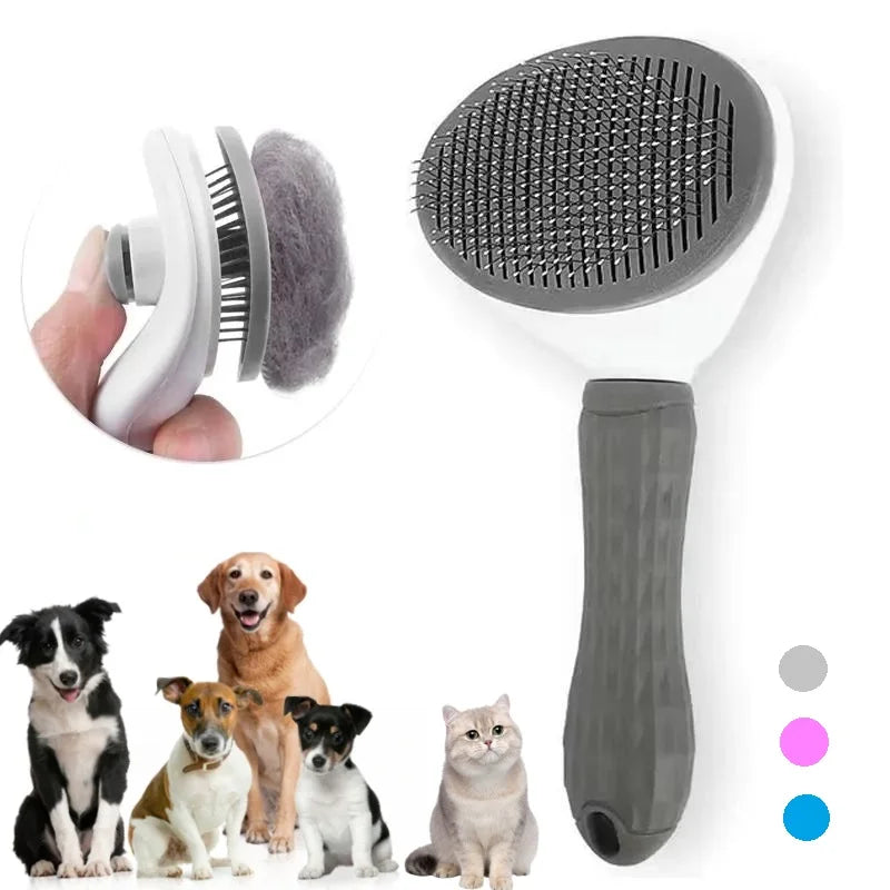 Brosse de toilettage auto-nettoyante pour chien et chat — bouton poussoir