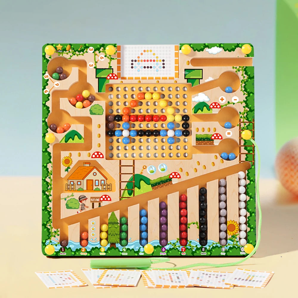 Labyrinthe Magnétique Montessori – Couleurs & Chiffres | Jouet en Bois Motricité Fine (3–5 ans)