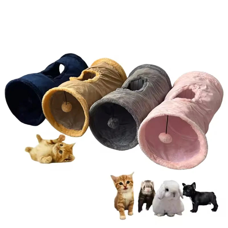 Tunnel en peluche pliable pour chat — suède douillet