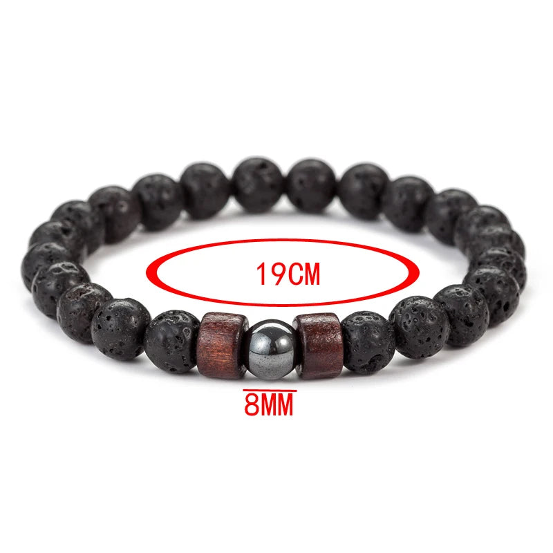 Bracelet Homme en Pierre Volcanique – Perles de Lave & Bouddha Tibétain