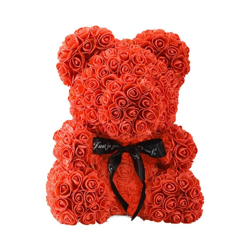 Ours en Roses 25/40 cm – Cadeau Romantique Saint-Valentin, Anniversaire & Mariage
