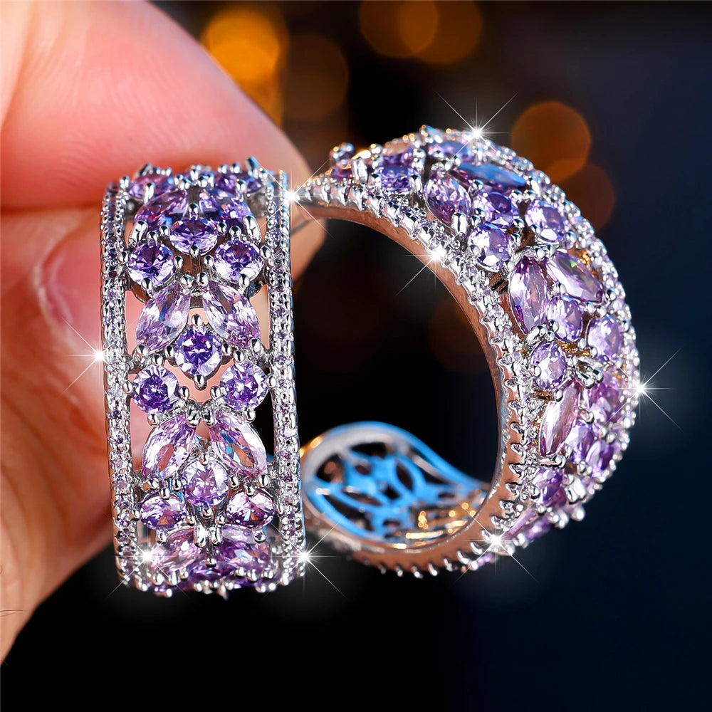 Boucles d’Oreilles Luxe Femme – Cristal Zircon Multicolore Argenté