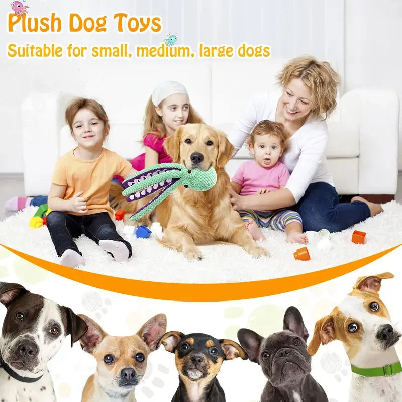 Jouet peluche pieuvre couineur pour chien — coquillage à mâcher anti-ennui