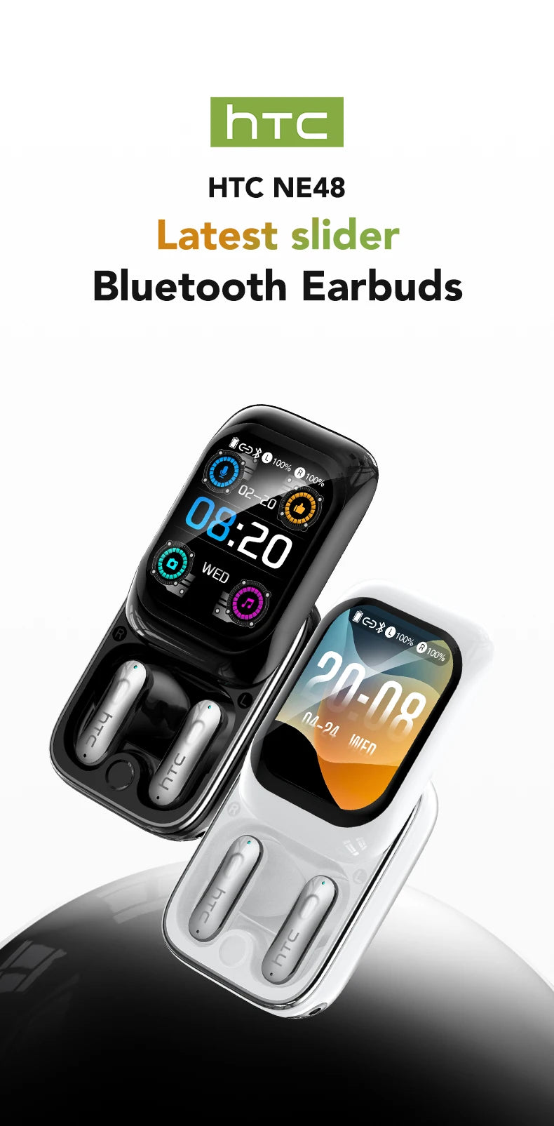 HTC NE48 – Écouteurs Bluetooth TWS AI – Traducteur Intelligent – Écran Ultra HD – Autonomie 48h