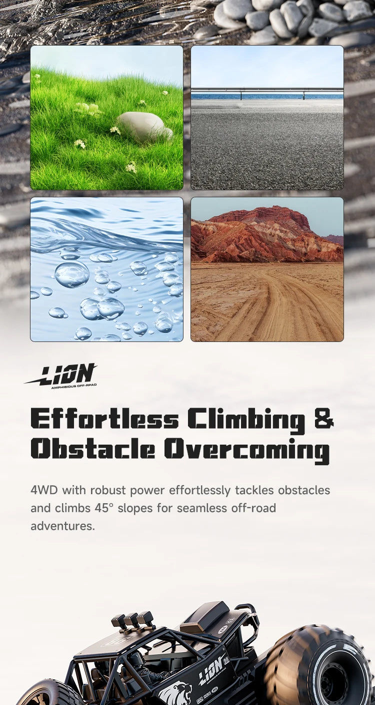 Voiture RC Amphibie Tout-Terrain 4WD – Contrôle Gestuel & Caméra HD