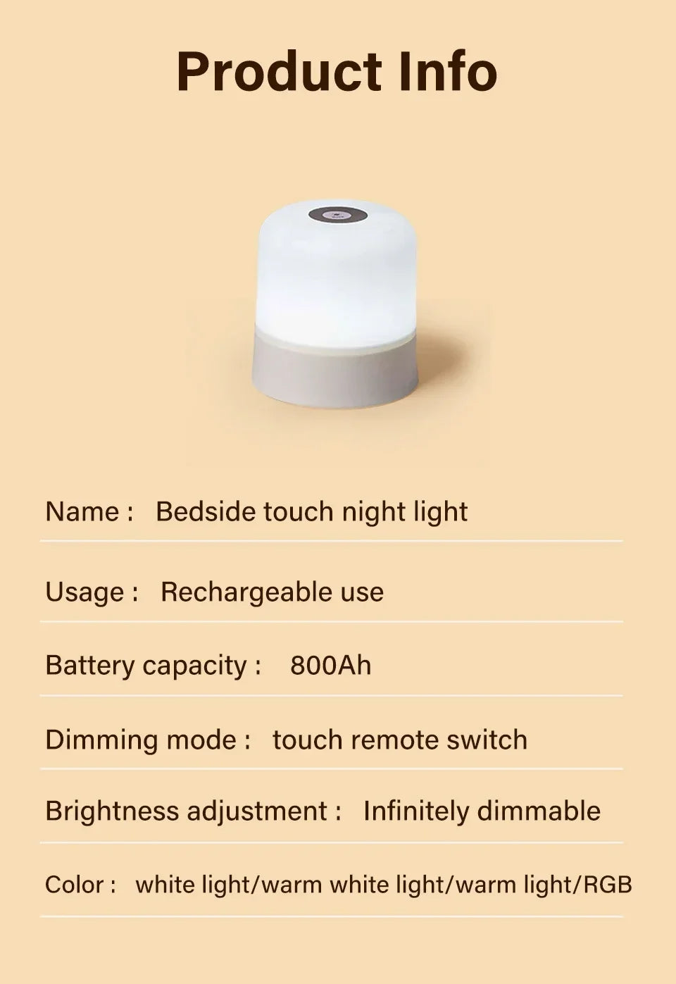 Veilleuse LED Rechargeable avec Télécommande – Tactile, RVB, Intensité Variable