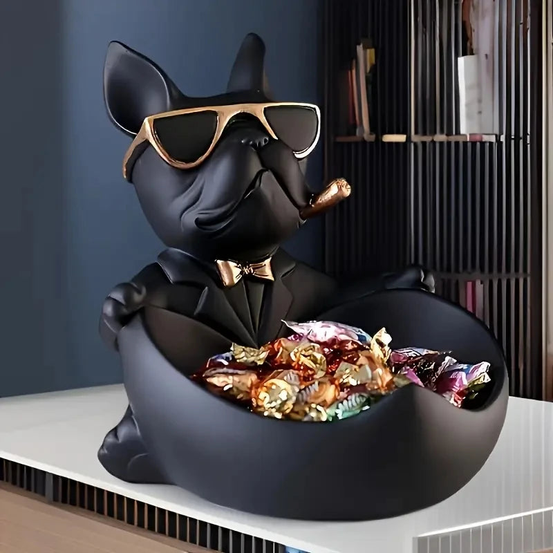 Statue Bouledogue « Cool Dog » – Vide-Poche Décoratif en Résine (Modèle Lunettes de Soleil)