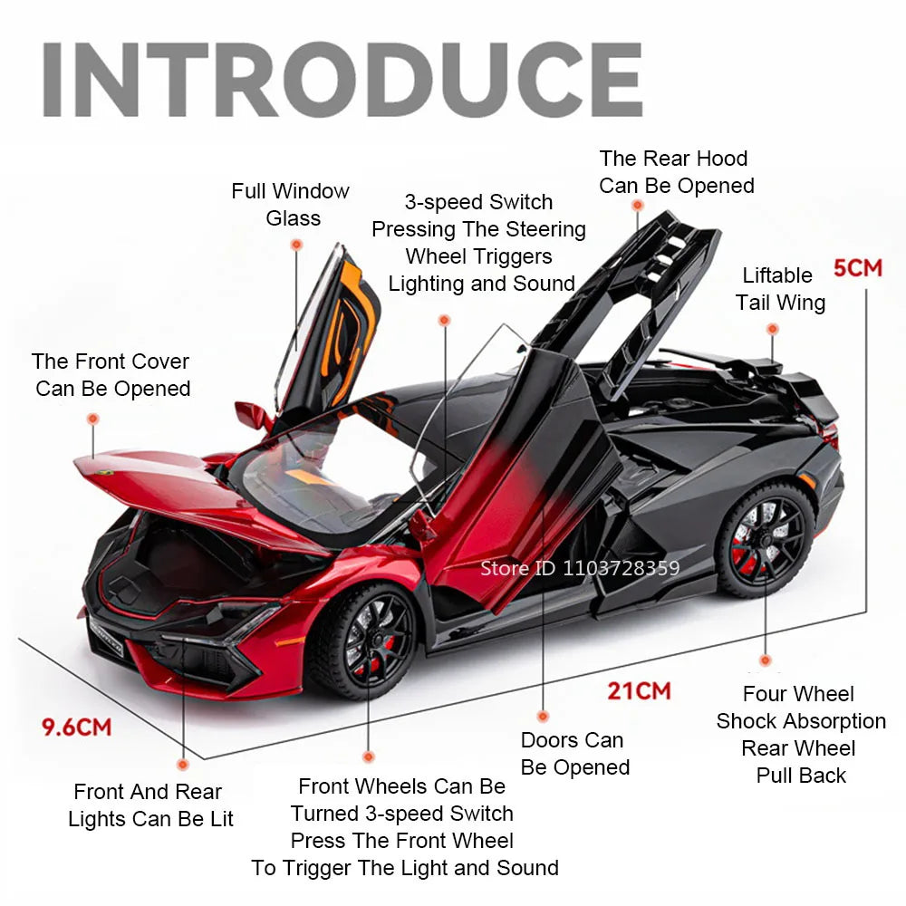 REVUELTO – Supercar Miniature 1:24 en Alliage | Son & Lumière | Portes Ouvrantes