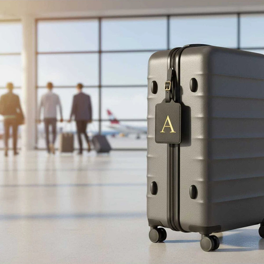 Étiquette de Bagage Personnalisée en Cuir PU – Lettre Initiale A–Z avec Protection Confidentialité