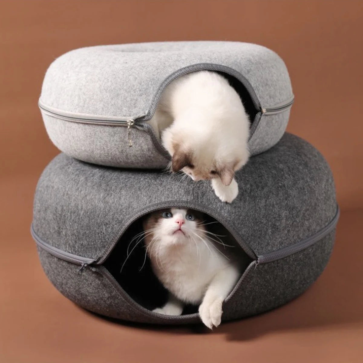 Lit en feutre 2-en-1 avec tunnel pour chat — cachette de jeu