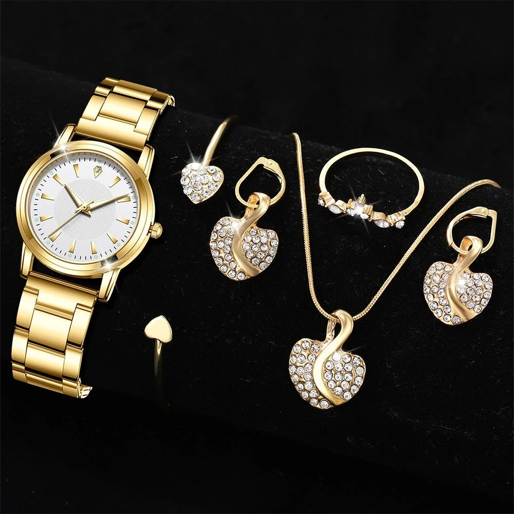 Montre à Quartz Femme – Ensemble Bijoux (Collier + Bague + Boucles d’oreilles + Montre)