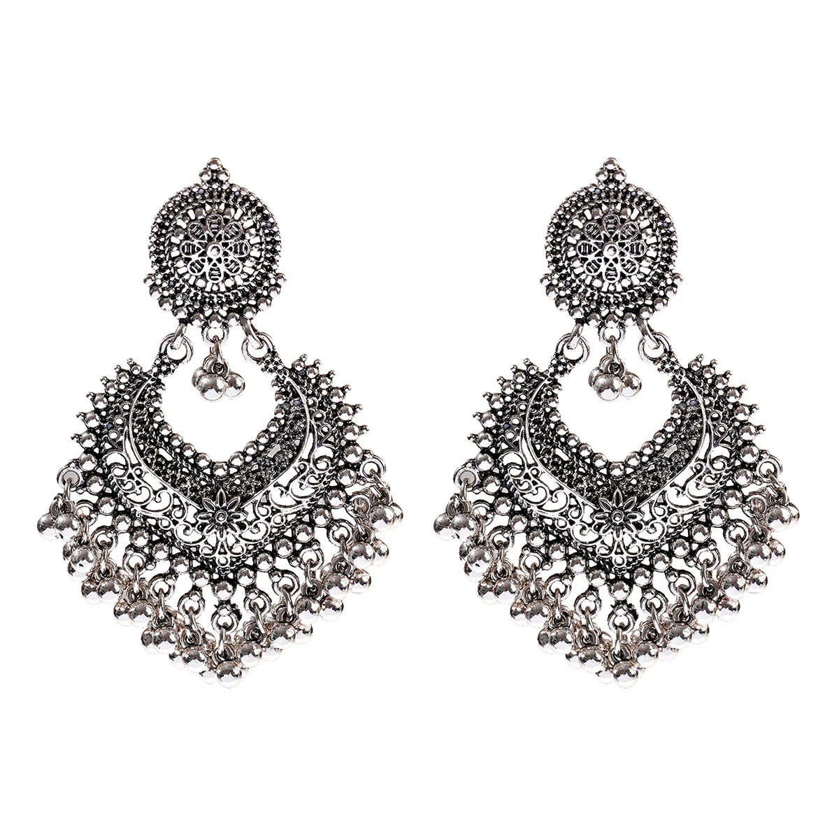 Boucles d’Oreilles Boho Cœur Doré – Fleur Sculptée & Perles – Style Jhumka Indien