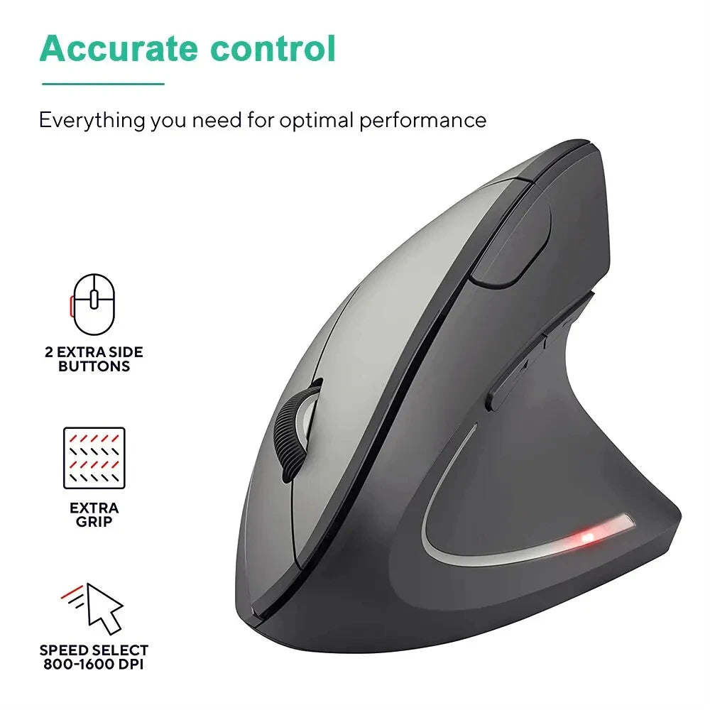 Souris Verticale Ergonomique Sans Fil – 2.4GHz, 6 Boutons, DPI Réglable