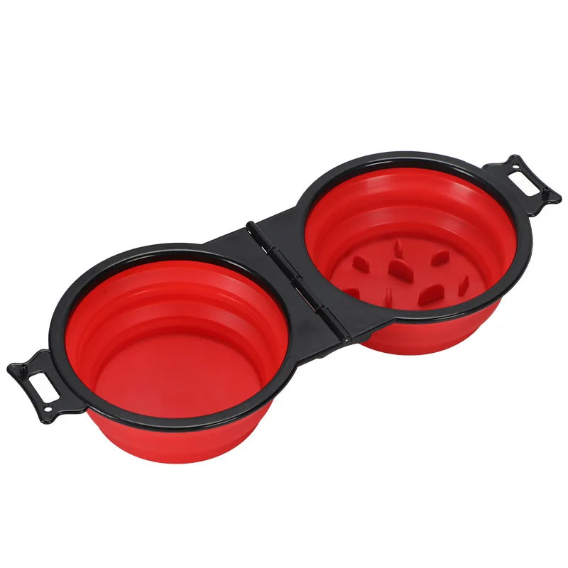 Double gamelle pliable de voyage pour chien et chat — 2-en-1 eau et croquettes