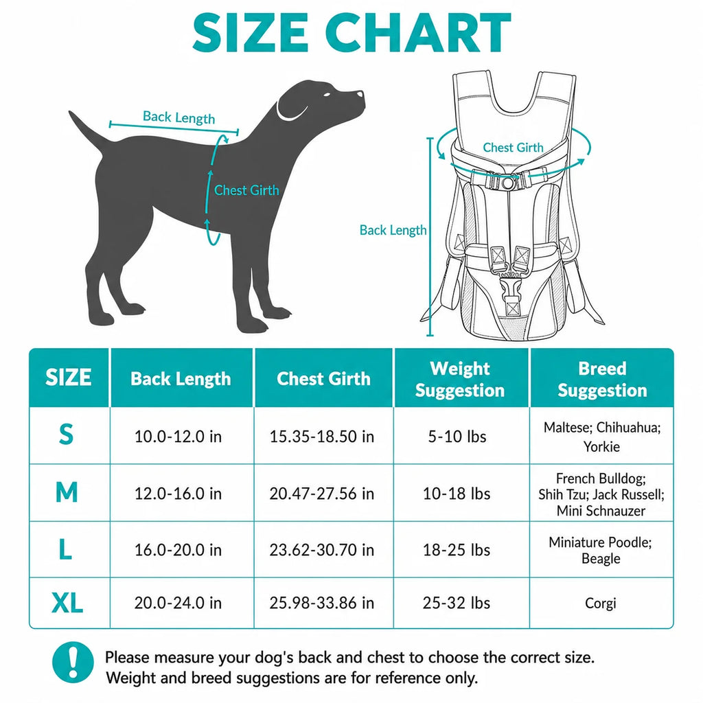 Sac de portage ventral pour chien — mains libres, mesh respirant