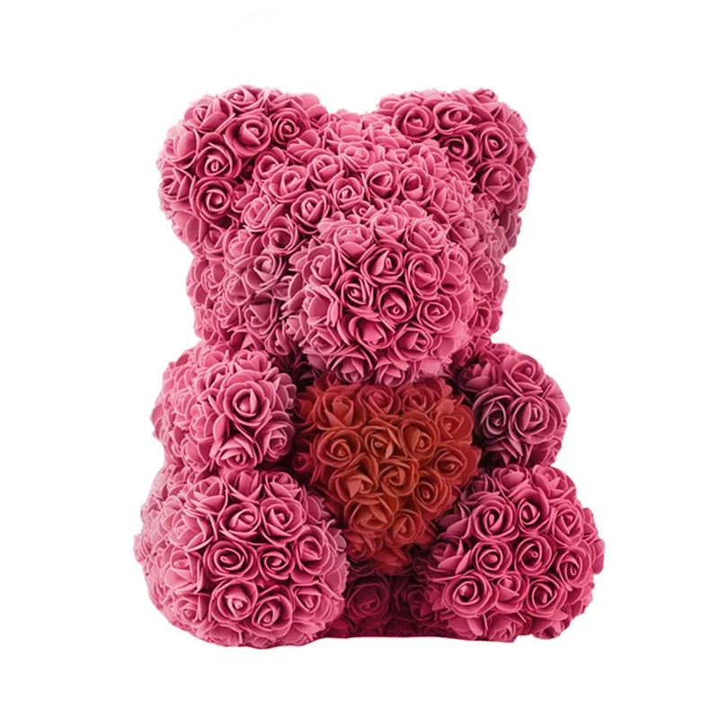 Ours en Roses 25/40 cm – Cadeau Romantique Saint-Valentin, Anniversaire & Mariage
