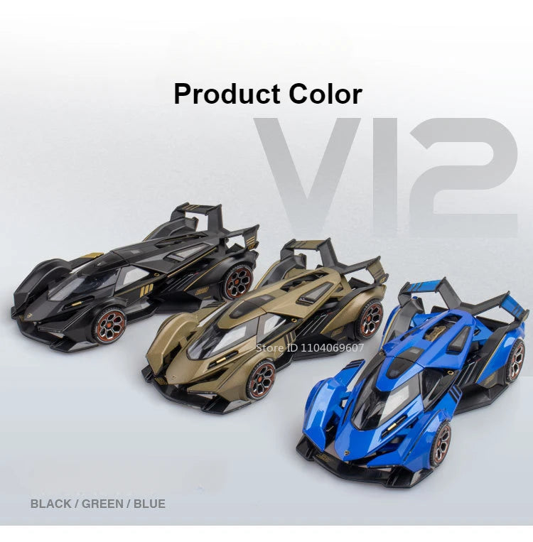 Supercar V12 GT – Modèle 1:22 en Alliage | Son & Lumière | Portes Rétractables