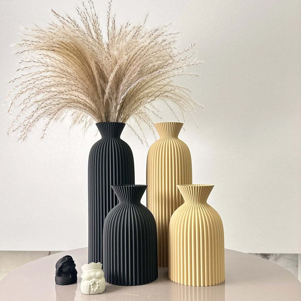 Vase Décoratif Ondulé – Lot de 2 – Design Moderne pour Fleurs Séchées