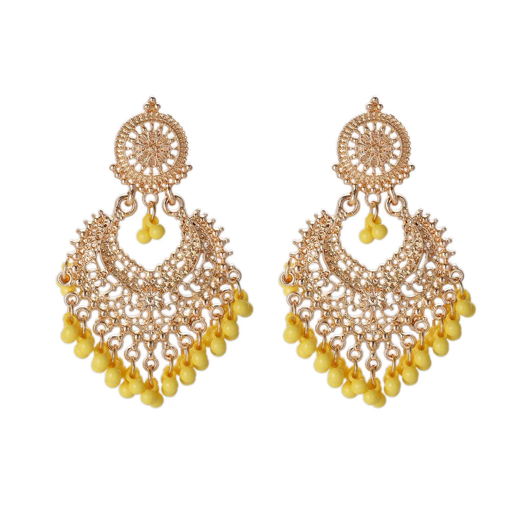 Boucles d’Oreilles Ethniques Cœur & Gland – Plaqué Or Style Bohème