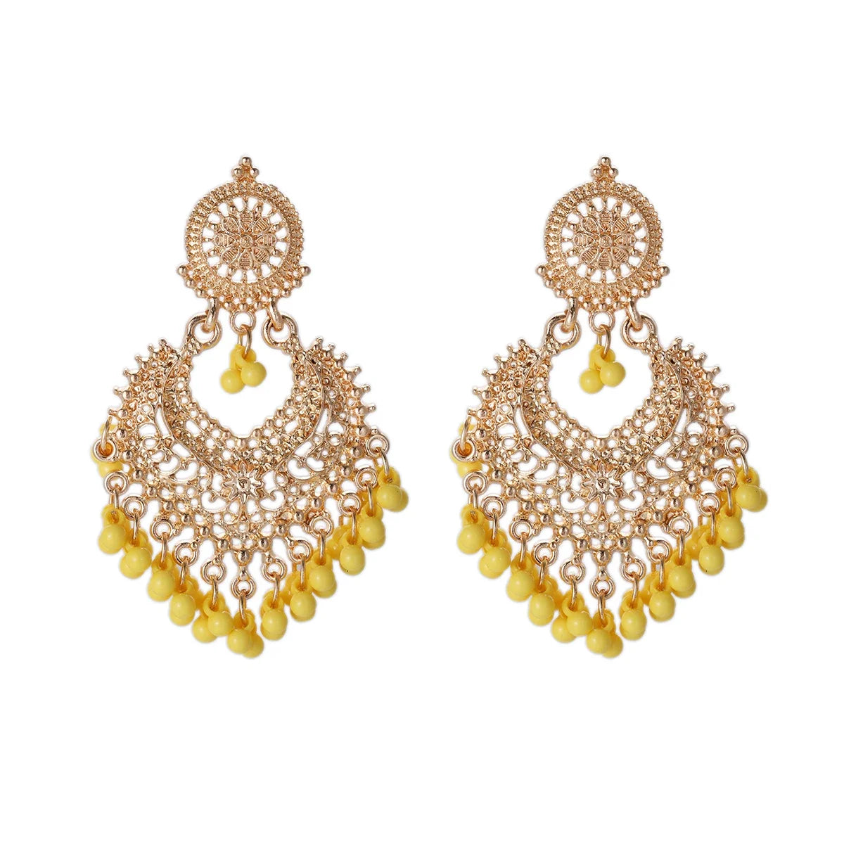 Boucles d’Oreilles Ethniques Cœur & Gland – Plaqué Or Style Bohème