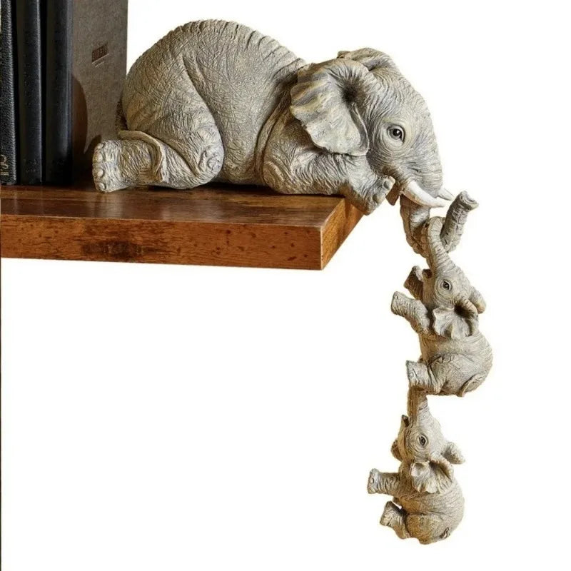 Ensemble de 3 Éléphants Câlins en Résine – Décoration Symbolique & Moderne