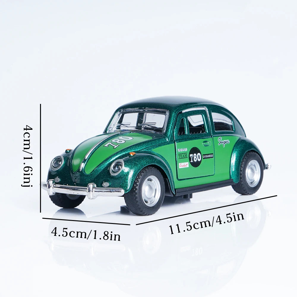 Voiture Miniature Coccinelle Verte Rétro – 1:32 | Mécanisme à Friction, Portes Ouvrantes | Jouet & Décoration