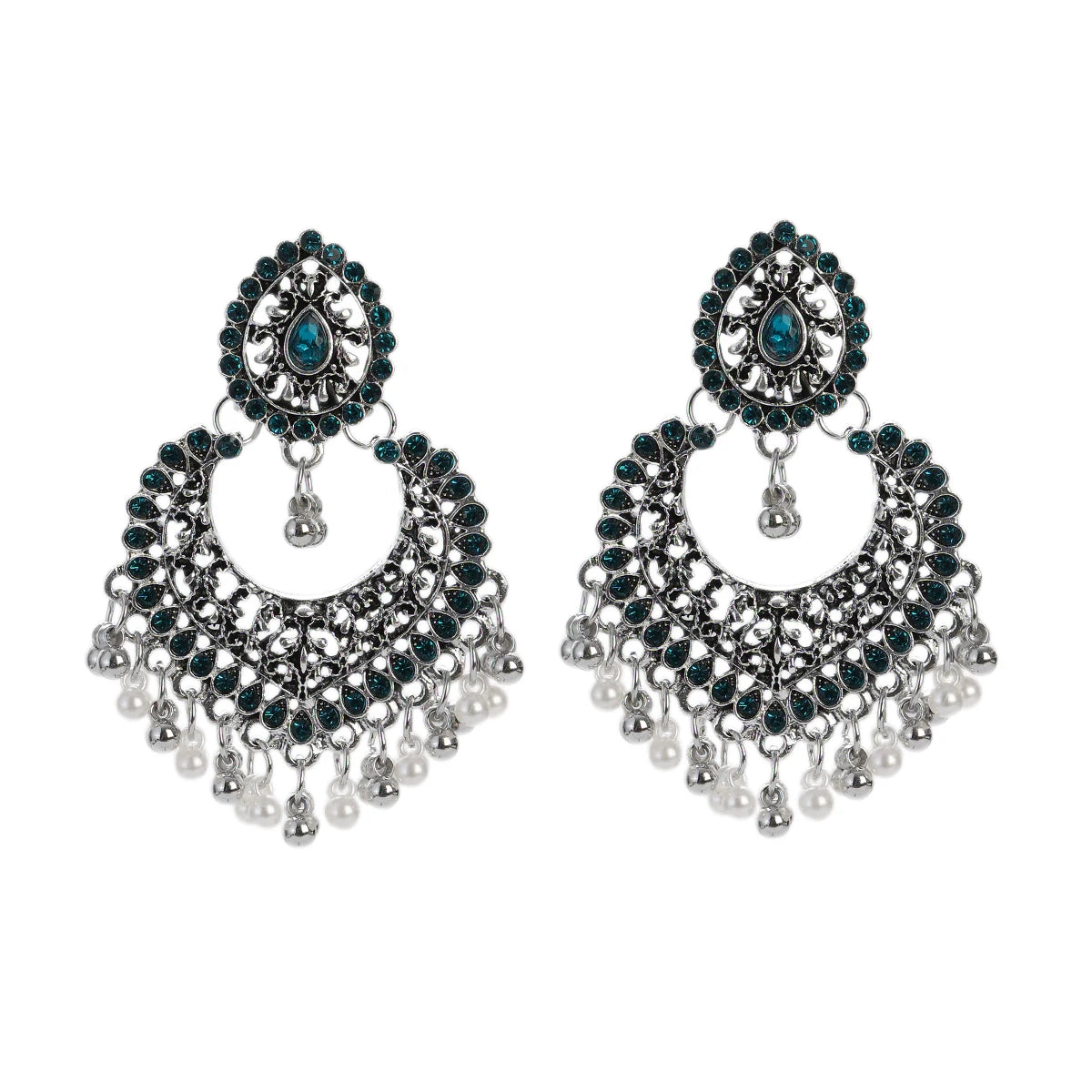 Boucles d’Oreilles Jhumka Indiennes – Cœur Doré, Perles & Pompon – Style Vintage Éthnique