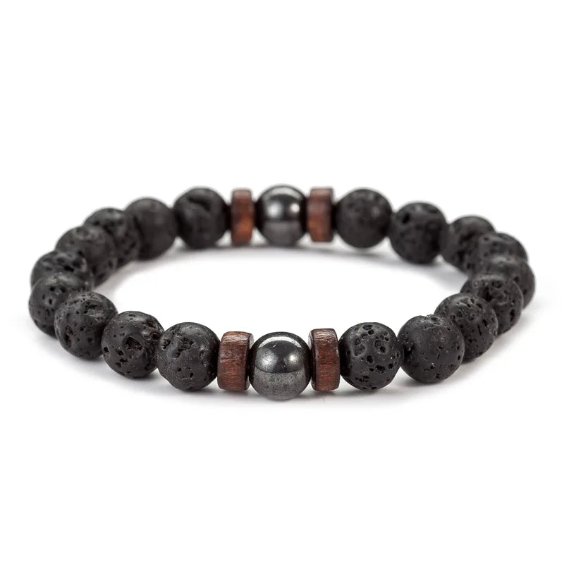 Bracelet Homme en Pierre Volcanique – Perles de Lave & Bouddha Tibétain