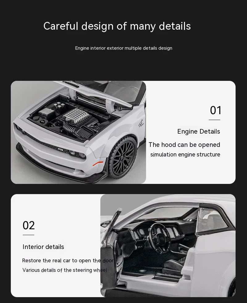 Dodge Challenger Hellcat – Modèle 1:32 en Alliage | Son & Lumière | Pull-Back