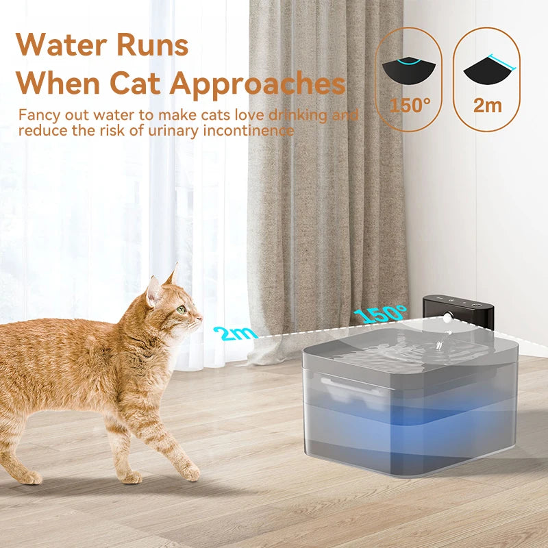 Fontaine à eau sans fil 2600 mAh pour chat et chien — capteur infrarouge