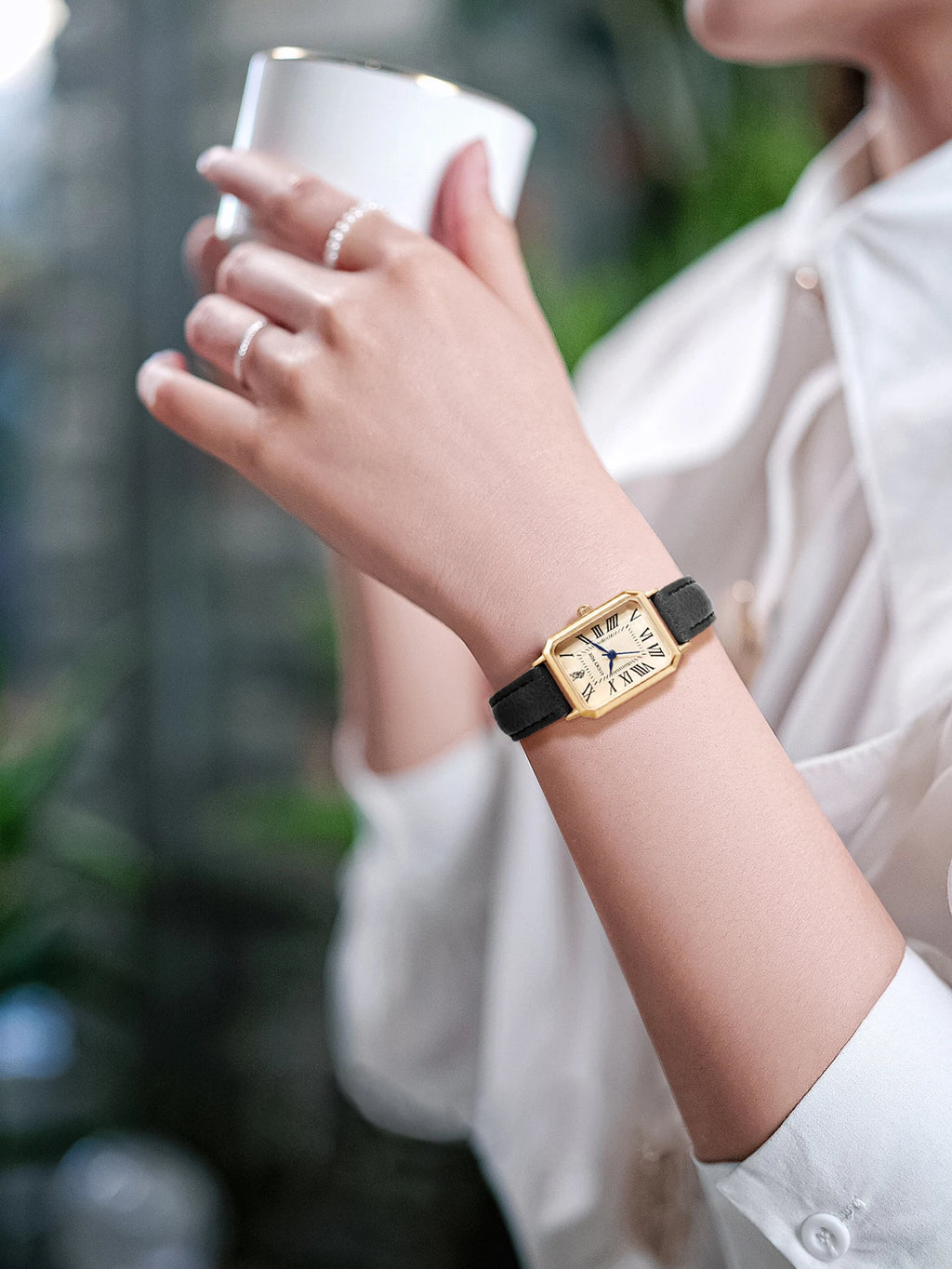 Montre Carrée Rétro Femme – Bracelet Cuir – LUCKYFOX L19