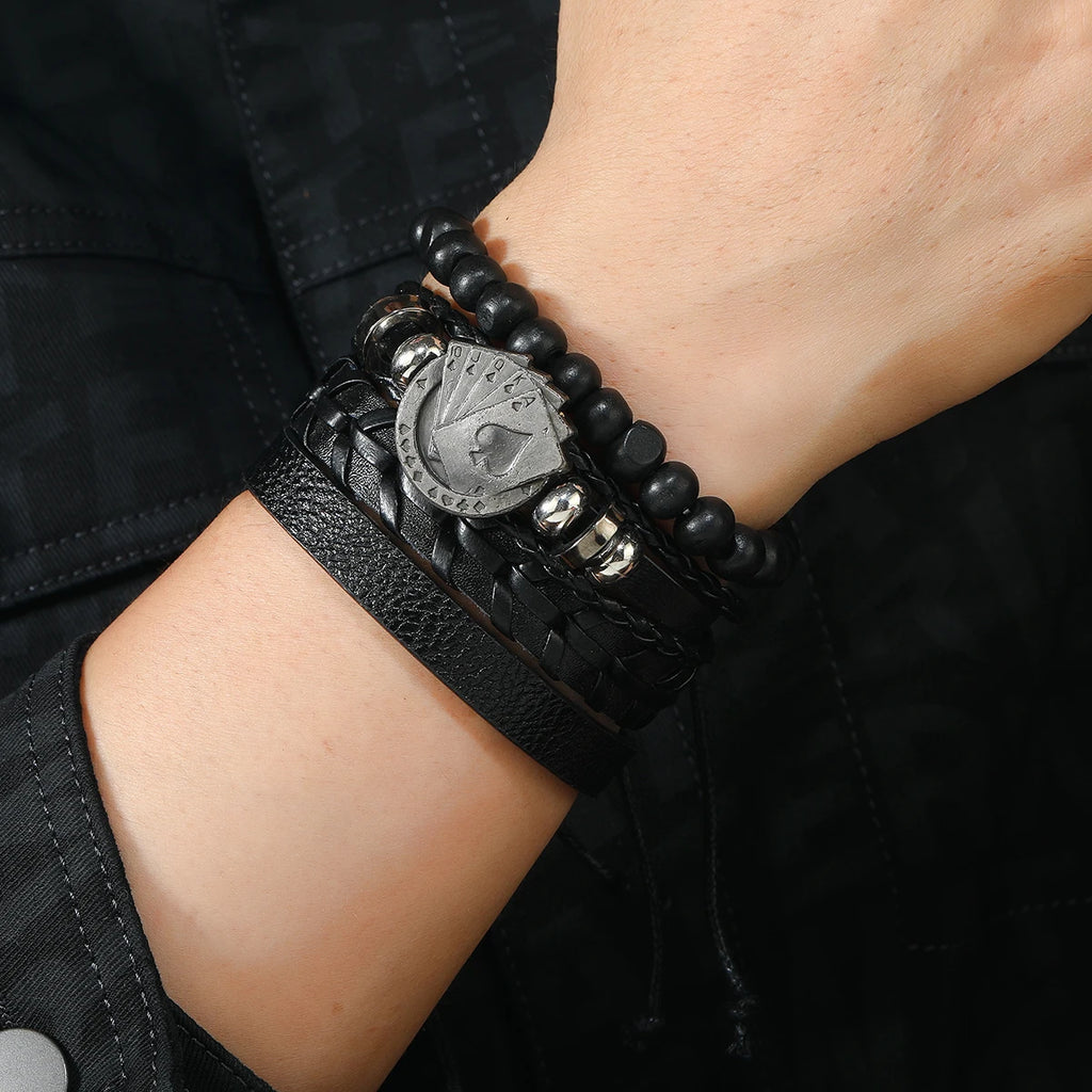 Bracelet Homme Luxe – Set de 4 Bracelets Tressés en Cuir (Style Ethnique Tribal)