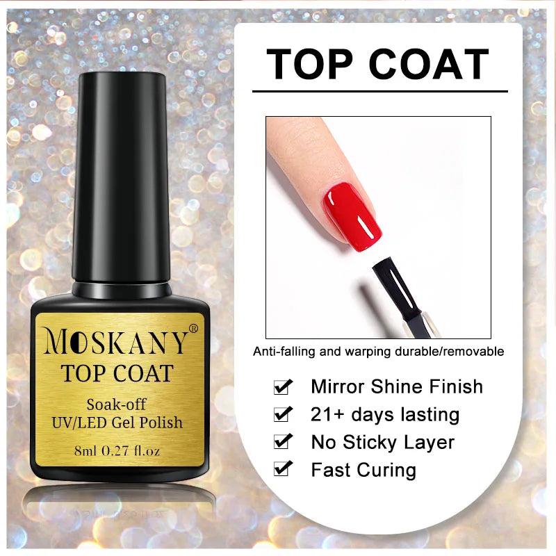MOSKANY – Ensemble de Vernis à Ongles Acrylique Sans Acide (Base & Finition + Kit Nail Art)