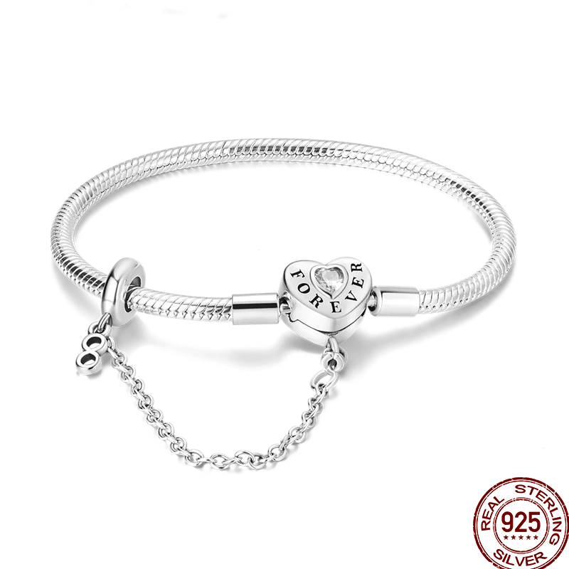 Bracelet en Argent 925 – Cœur Pavé Zircone & Infinity – 17 à 20 cm
