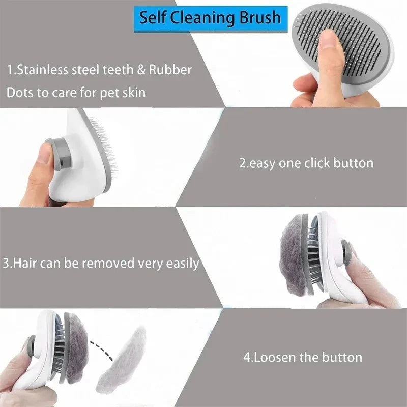 Brosse de toilettage auto-nettoyante pour chien et chat — bouton poussoir
