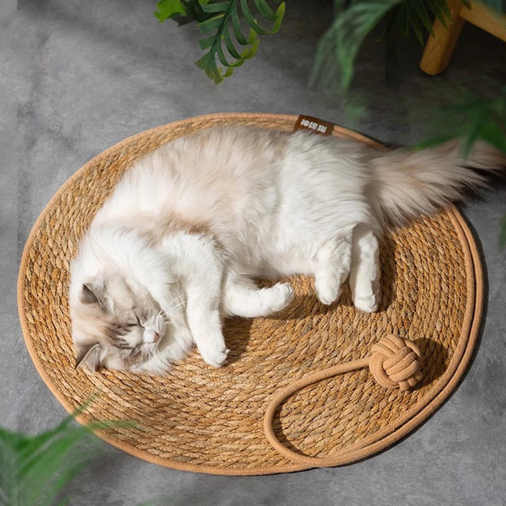 Tapis griffoir en rotin pour chat — protège-canapé