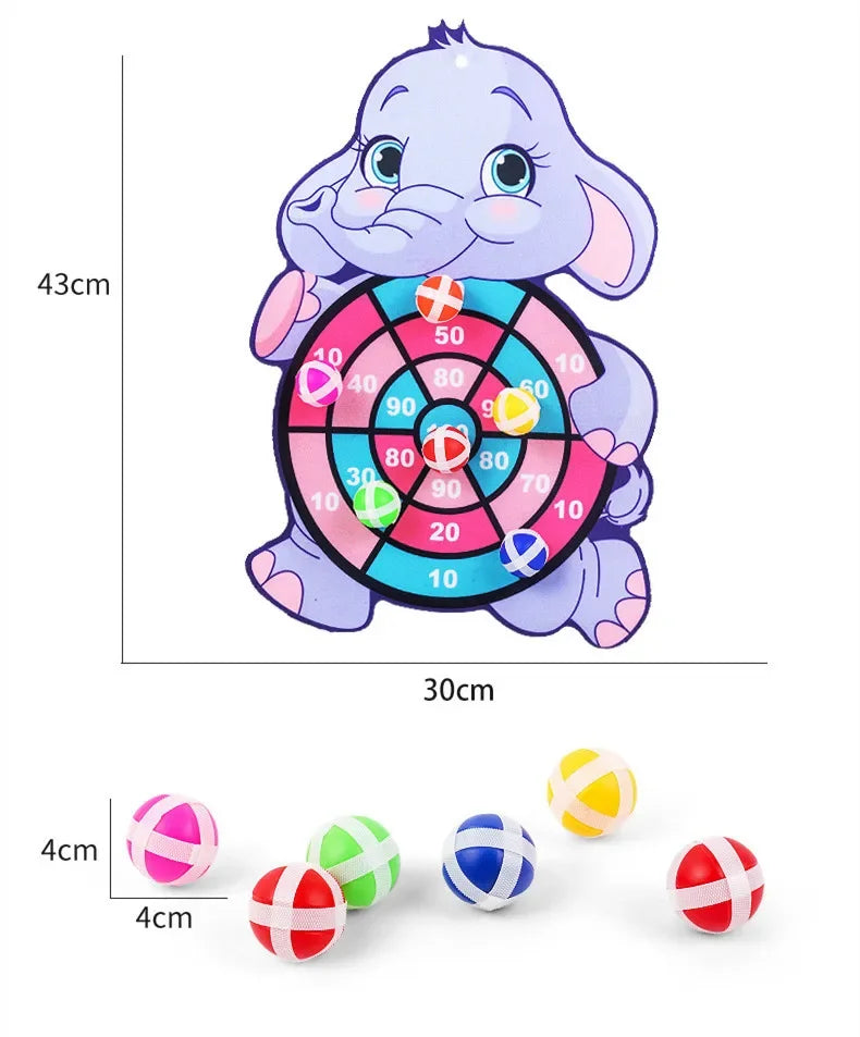 Jeu de Fléchettes Enfants – Cible Velcro 30 cm + 6 Balles – Montessori, Motricité & Fun (Éléphant / Crocodile / Lapin)
