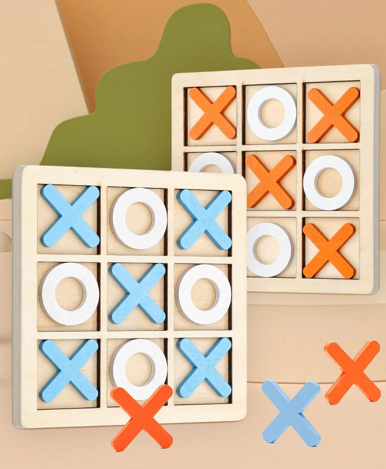 Puzzle d’Échecs Montessori XO – Formes Géométriques 3D – Jeu Éducatif en Bois (3+)