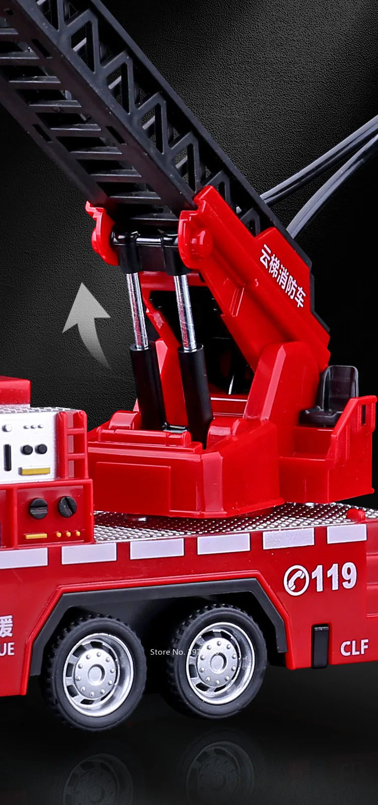 Modèle Camion de Pompier 1:32 – Son & Lumière, Échelle / Arroseur Rétractable