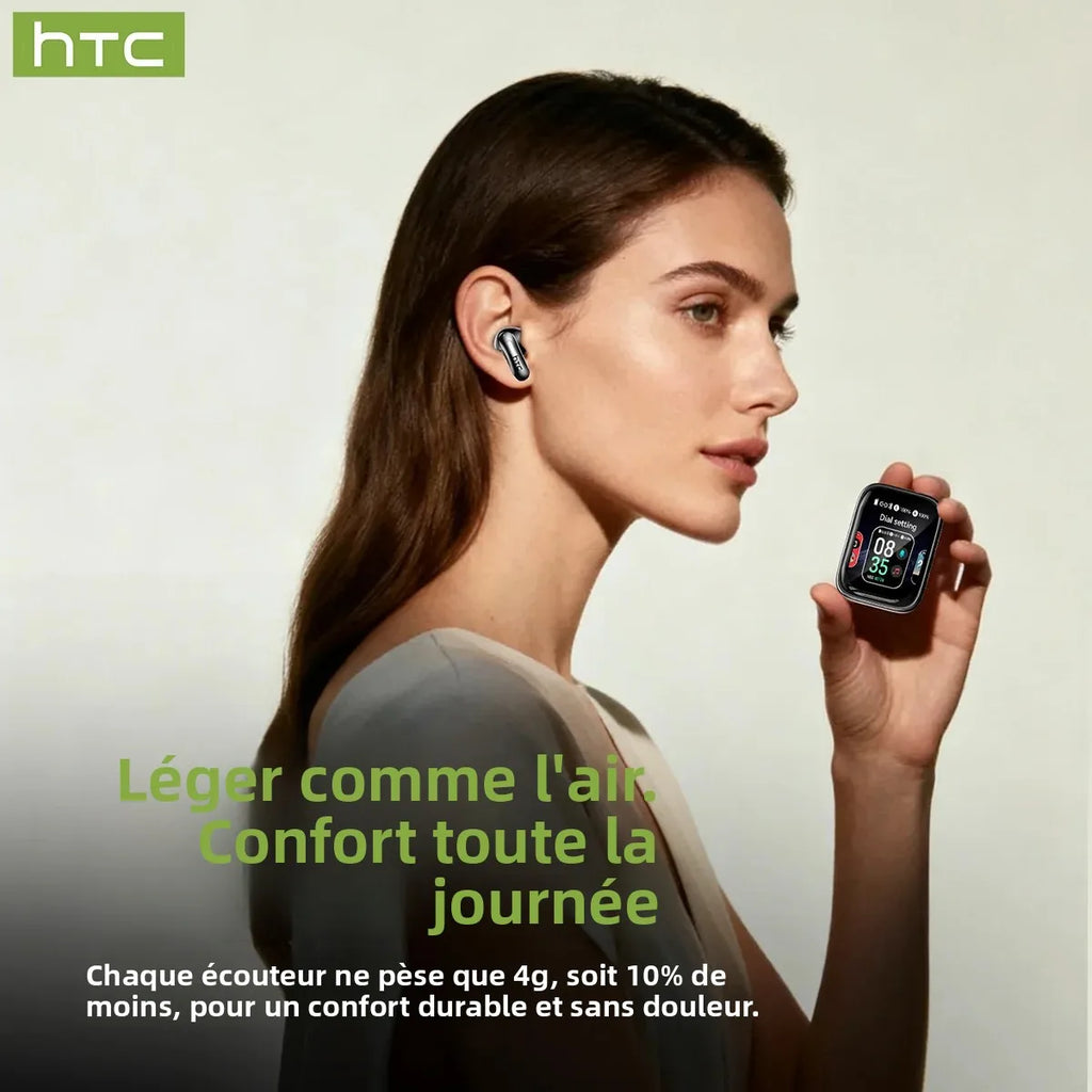 HTC NE48 – Écouteurs Bluetooth TWS AI – Traducteur Intelligent – Écran Ultra HD – Autonomie 48h