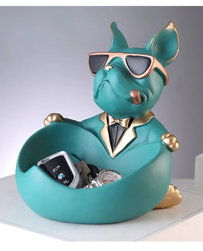 Figurine Chien avec Boîte de Rangement – Statue Décorative en Résine