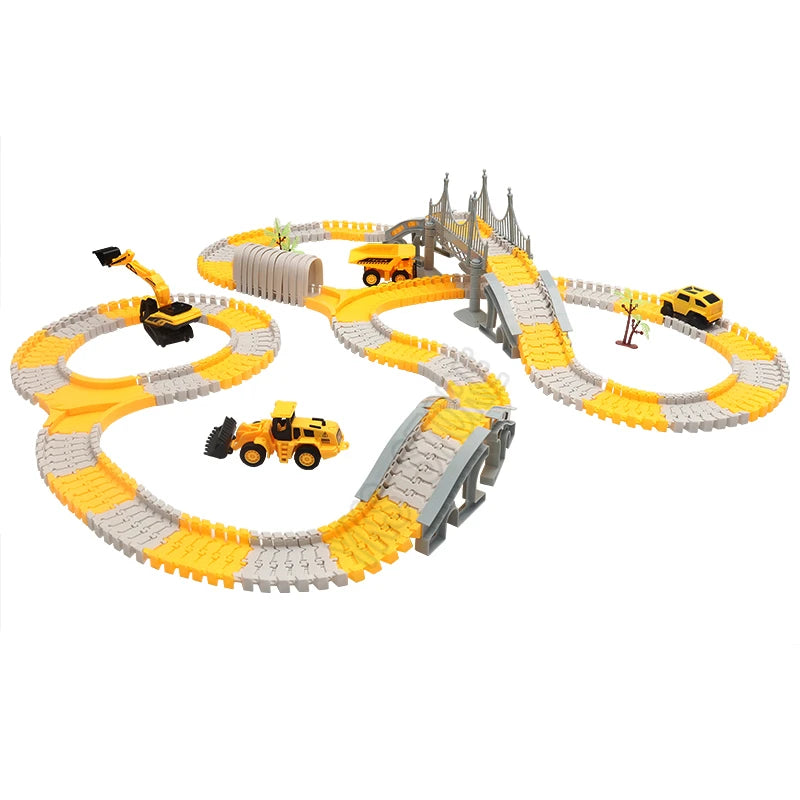 Ensemble Rails Magiques – Circuit Flexible et Courbé + Voiture Lumineuse (137 pcs / 221 pcs)