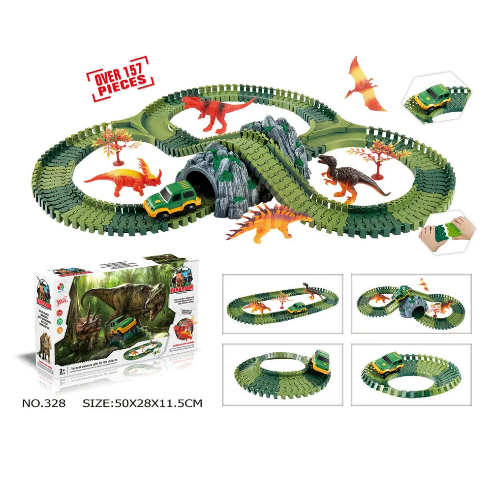 Piste de Course Dinosaure Flexible – Voiture Flash / Sans Lumière – Jouet Éducatif Enfants