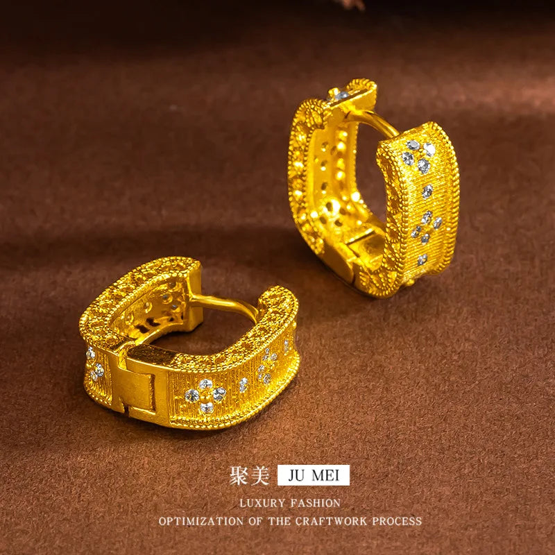 Boucles d’Oreilles Carrées Luxe – Design Géométrique Creux, Or 9999