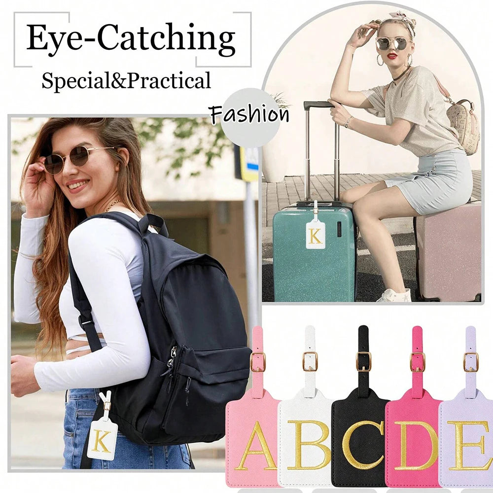 Étiquette de Bagage Personnalisée en Cuir PU – Lettre Initiale A–Z avec Protection Confidentialité