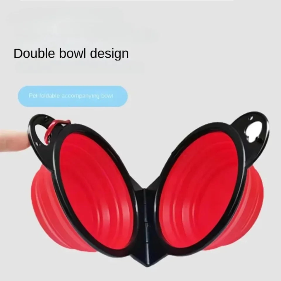 Double gamelle pliable de voyage pour chien et chat — 2-en-1 eau et croquettes
