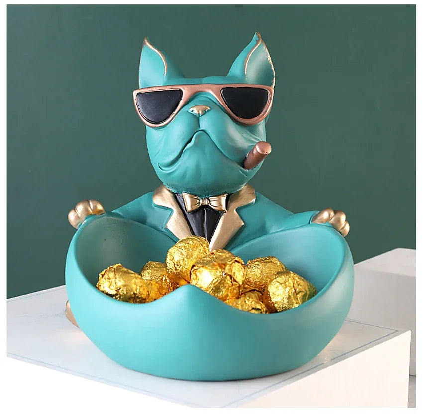 Figurine Chien avec Boîte de Rangement – Statue Décorative en Résine