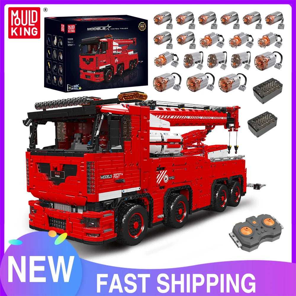 Mould King 19008 – Camion de Remorquage Télécommandé (Bloc Technique Compatible LEGO)