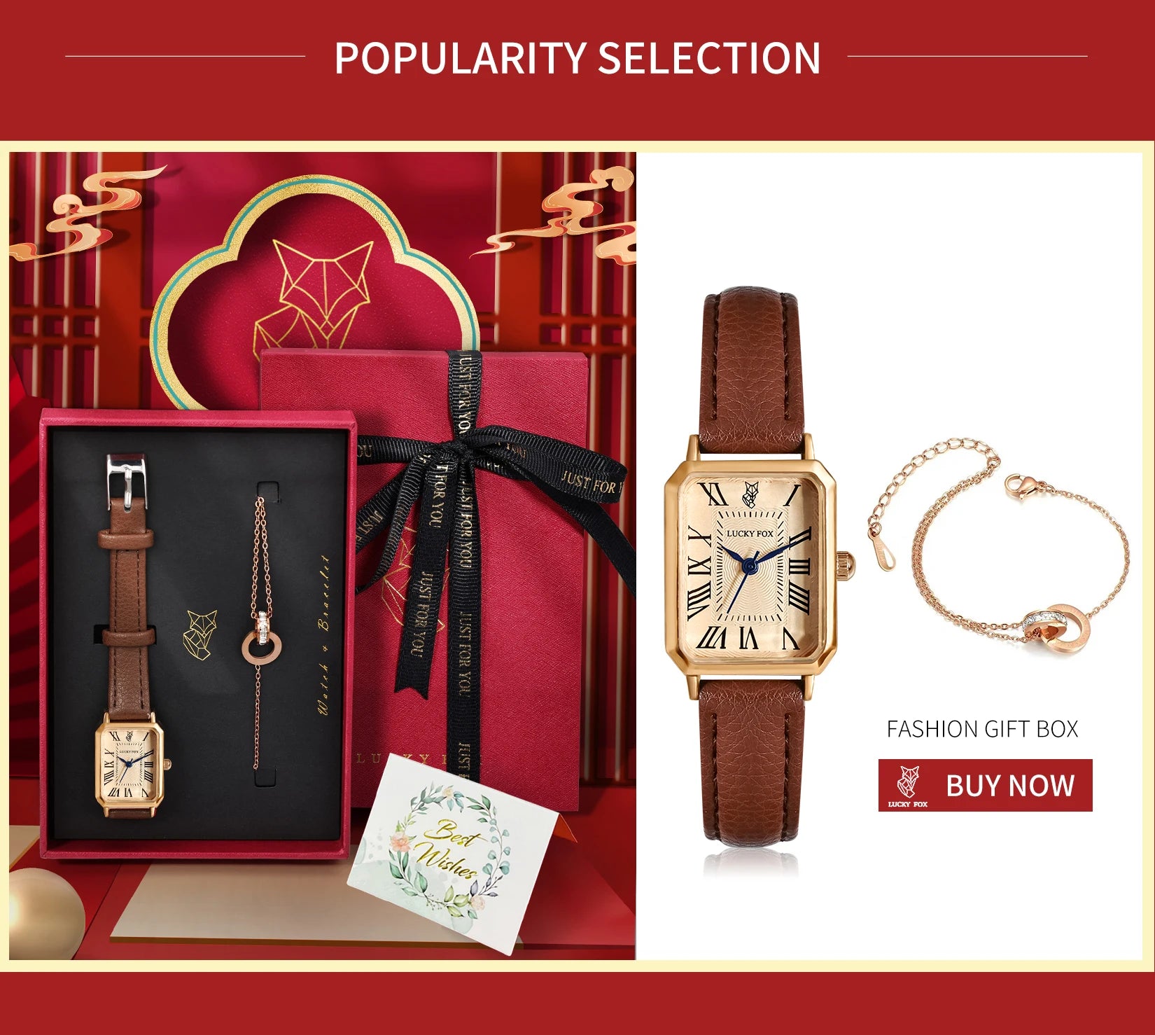 Montre Carrée Rétro Femme – Bracelet Cuir – LUCKYFOX L19