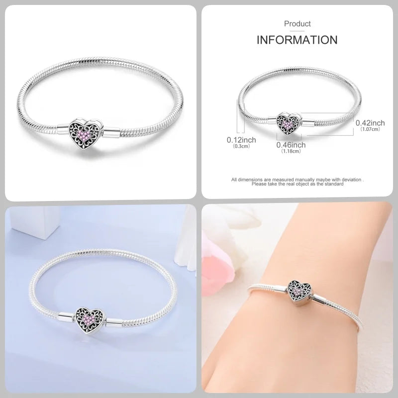 Bracelet en Argent 925 – Cœur Pavé Zircone & Infinity – 17 à 20 cm